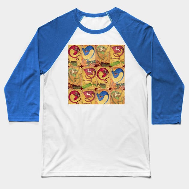 Medieval German Court Cards With Colorful Flags /Dogs,Deers,Falcons,Ducks  Edit Baseball T-Shirt by BulganLumini